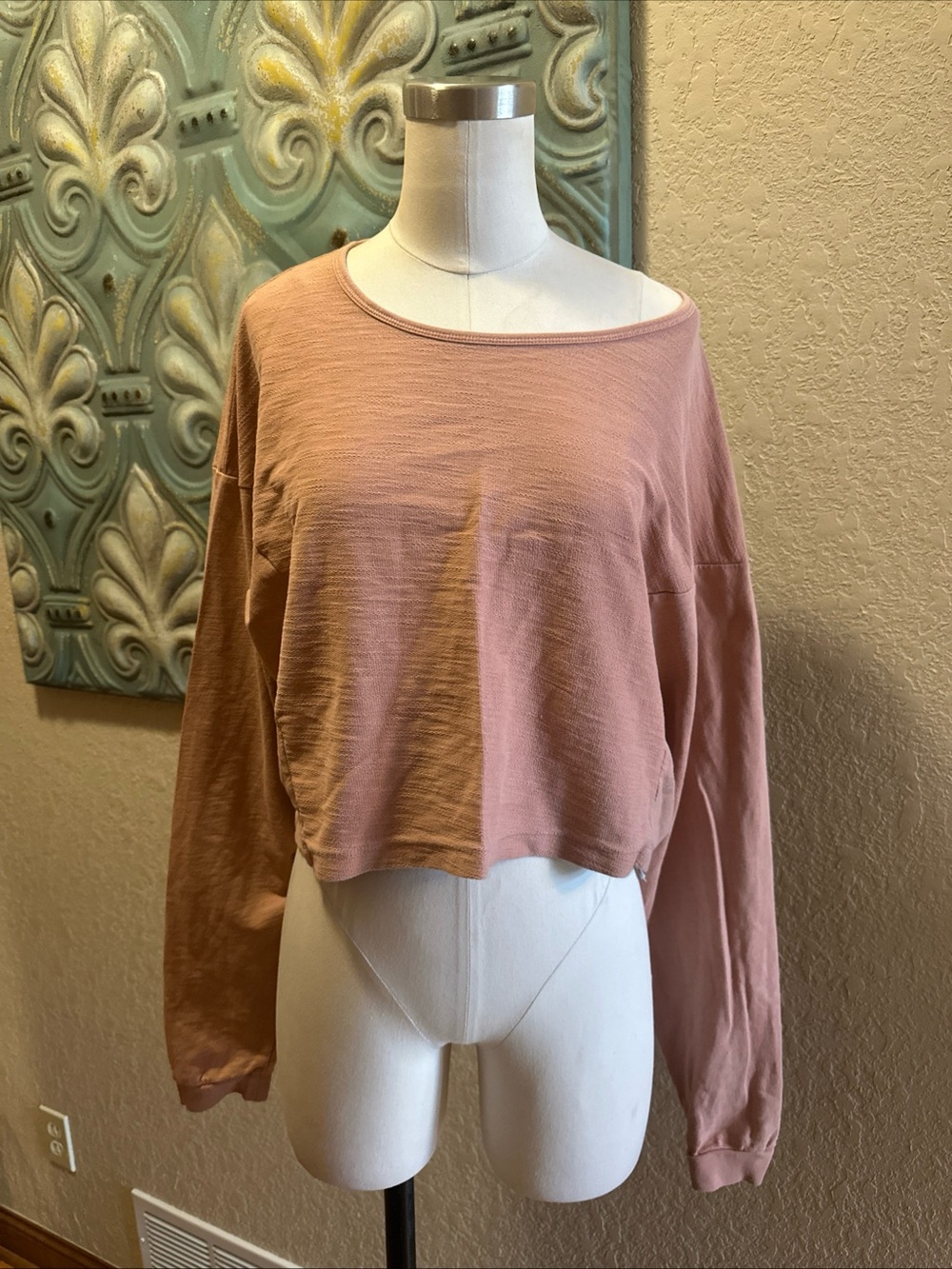 Gymshark Crop Long Sleeve T Shirt Peach Cotton Athletic Workout Top XL
